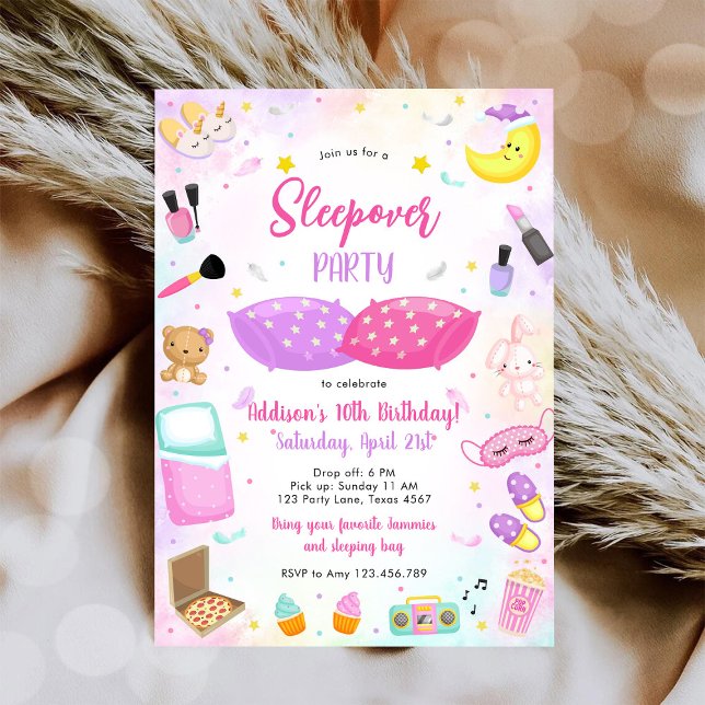 Convites Sleepover Party Girl Spa Pink Birthday Invitation (Criador carregado)