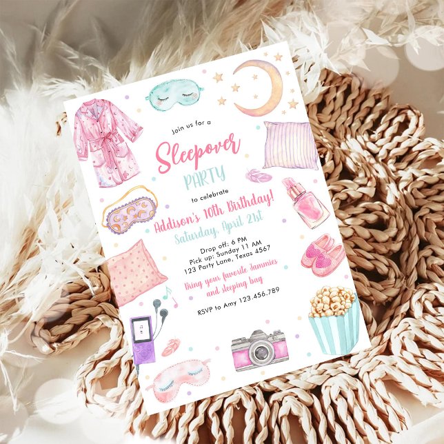 Convites Sleepover Party Girl Spa Pink Birthday Invitation (Criador carregado)