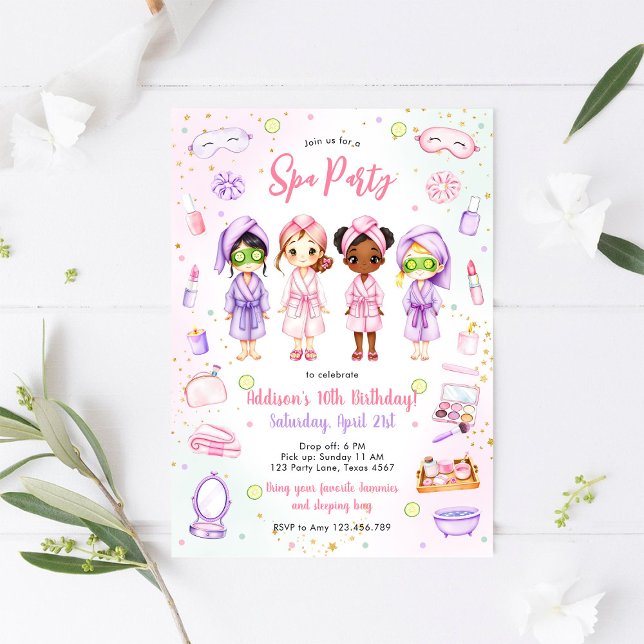 Convites Sleepover Party Girl Spa Pink Birthday Invitation (Criador carregado)