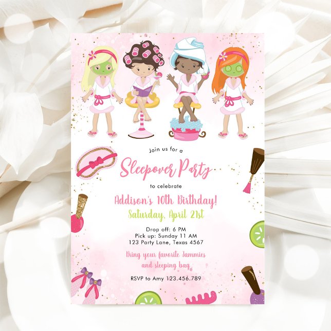 Convites Sleepover Party Girl Spa Pink Birthday Invitation (Criador carregado)