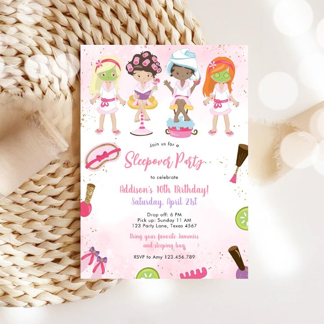 Convites Sleepover Party Girl Spa Pink Birthday Invitation (Criador carregado)
