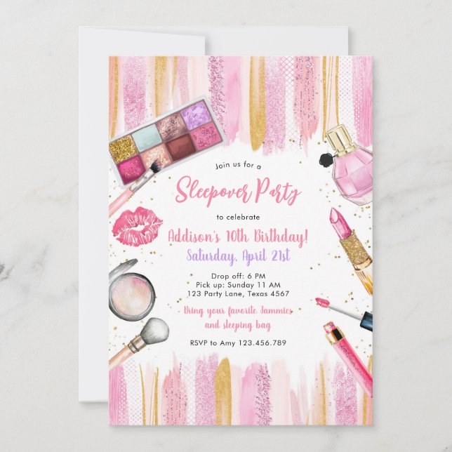 Convites Sleepover Party Girl Spa Pink Birthday Invitation (Frente)