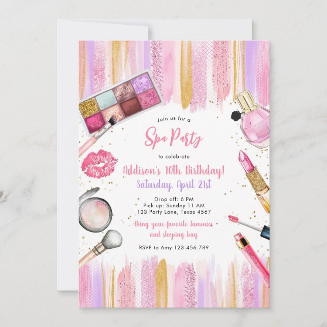 Convites Sleepover Party Girl Spa Pink Birthday Invitation (Frente)