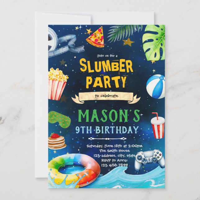 Convites Sleepover Pool birthday party invitation (Frente)