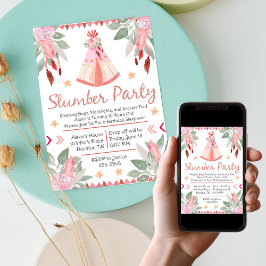 Convites Sleepover Slumber Party Girl Pink Teepee Aniversár