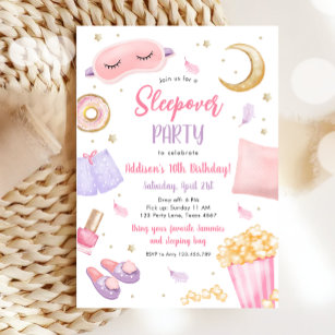 Convites Sleepover Slumber Party Girl Spa Pink Aniversário