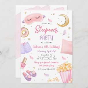 Convites Sleepover Slumbper Party Girl Spa Pink Birthday In