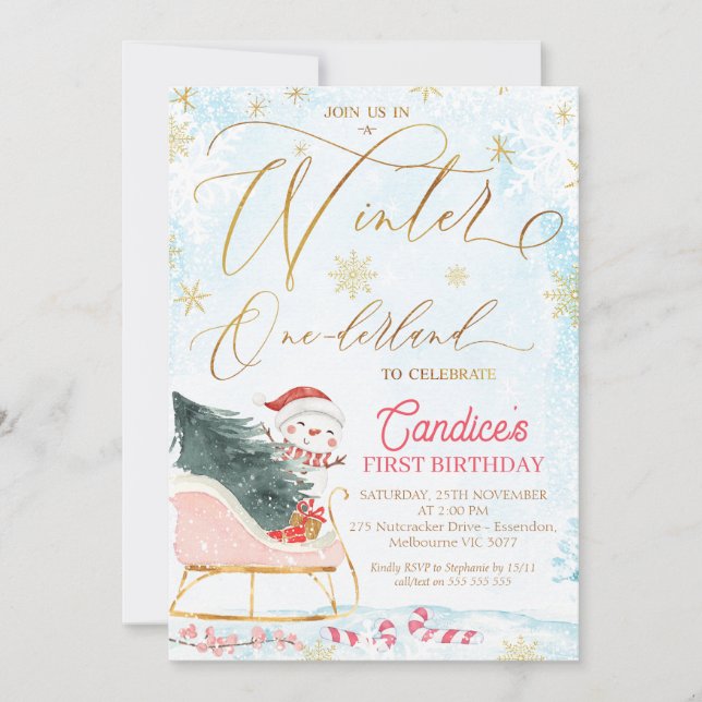Convites Sleigh Winter One-derland Birthday Invitation (Frente)
