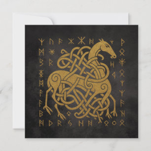 Convites Sleipnir, Cavalo Nórdico Dourado com Símbolo de Ru