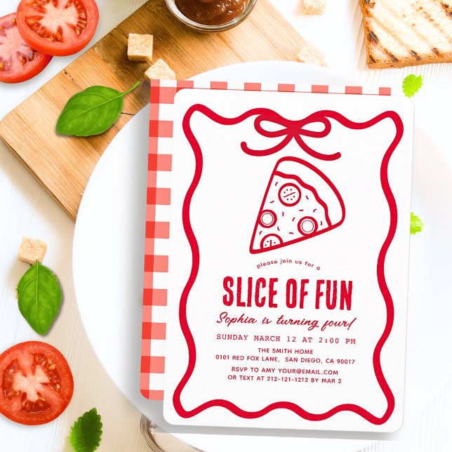 Convites Slice of Fun Red Hand-drawn Pizza Birthday (Criador carregado)