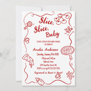 Convites Slice Slice Baby Red Doodle Pizza Baby Shower