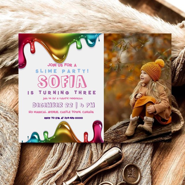 Convites Slime do Rainbow Party | Sexo neutro (Criador carregado)