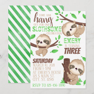Convites Sloth Birthday 
