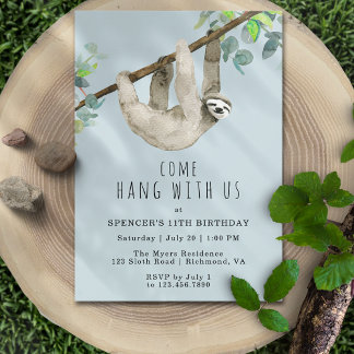 Convites Sloth Come Hang | Festa do Aniversário de criança 