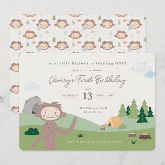 Convites Slumberkins Bigfoot Woodland First Birthday