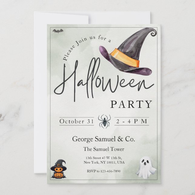 Convites Small Business Minimalist Halloween Office Party (Frente)