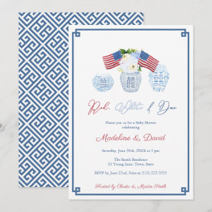 Convites Smart Red White due Chinoiserie Chá de fraldas Par