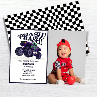 Convites Smash Crash - Foto Moderna de Truck Monstro Roxo