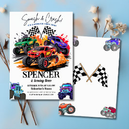 Convites Smash & Crash Monster Truck Bash aniversário de 3 