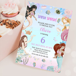 Convites Smermaid 6 Birthday Girl Splash Party