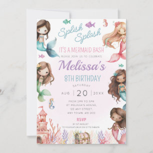 Convites Smermaid Festa de aniversário Invite Splash Bash