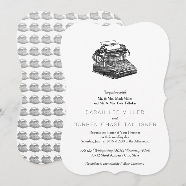 Convites Smith Premier N.º 2 Máquina de escrever (Frente/Verso)