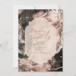 Convites Smokey Pink Galáxia Aquarela Dourado Doce l6