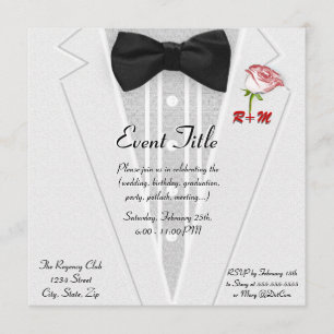 Convites Smoking branco com monograma do laço