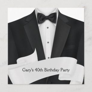 Convites Smoking Preto Homem Camisa Preta e Branca 40 Anos 