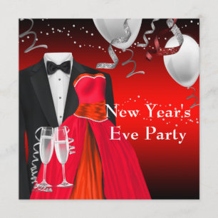 Convites Smoking Preto Vestido Vermelho Festa de Ano Novo