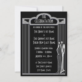 Convites Smoking - Recepção de Casamento Preto e Prata -