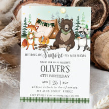 S'more acampando o bonfire Bear Fox Raccoon Aniver