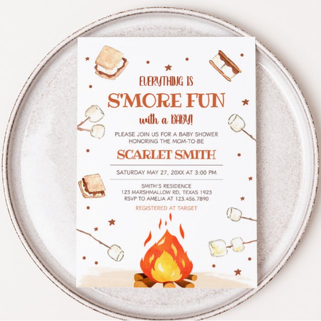 Convites S'more Bonfire Chá de fraldas (Bonfire Baby Shower Invitation)