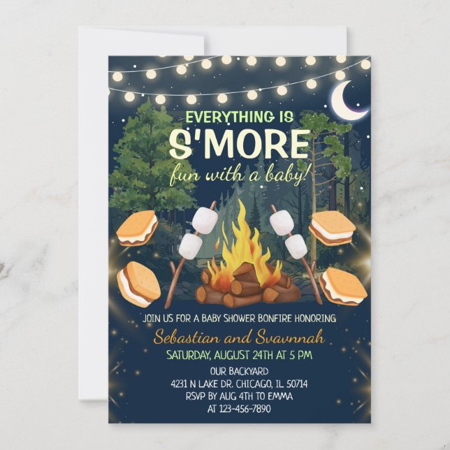 Convites S'more Fun Campfire Smores Baby Shower (Frente)