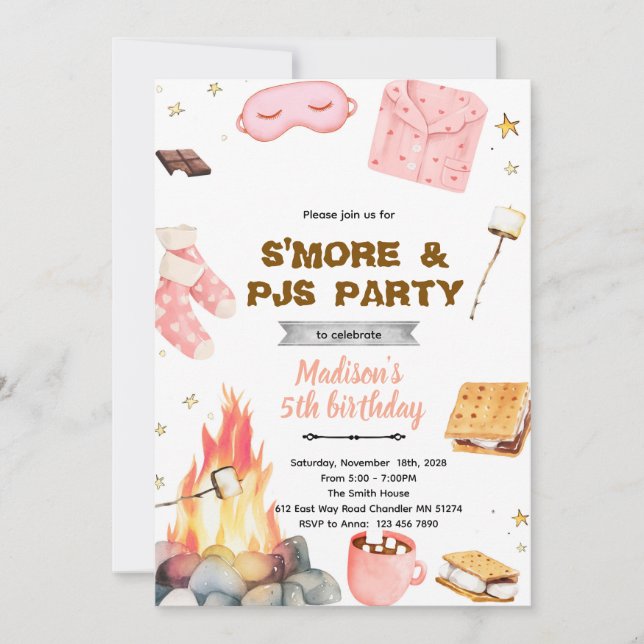 Convites S'more pajamas party theme invitation (Frente)