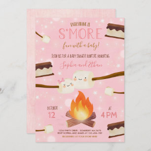 Convites S'more Pink Girl Bonfire Chá de fraldas