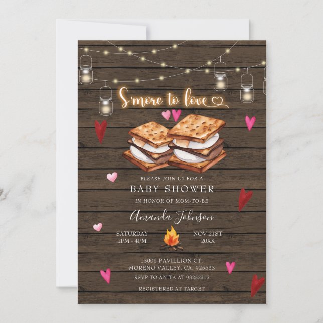 Convites S'more to Love Wood String Lights Chá de fraldas (Frente)