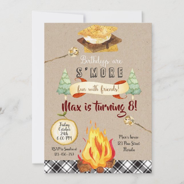 Convites Smores Birthday Invitation, S'mores Invitation (Frente)