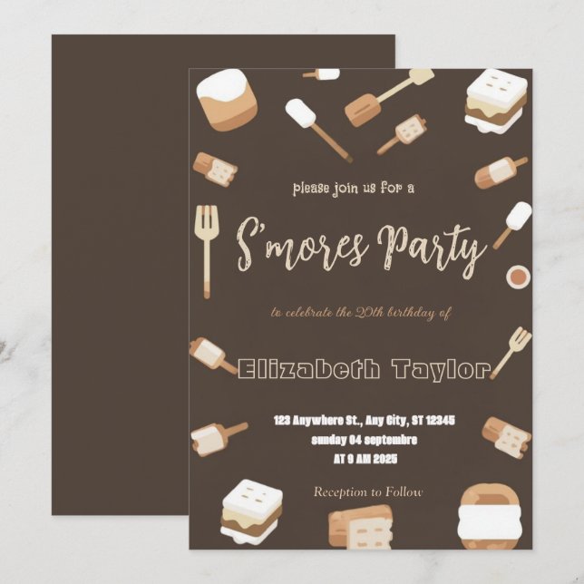 Convites S'mores Birthday Party Invitation – Cozy Campfire (Frente/Verso)