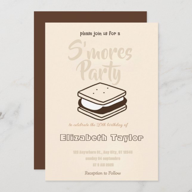 Convites S'mores Birthday Party Invitation – Cozy Campfire (Frente/Verso)