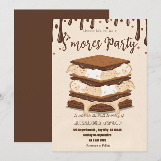 Convites S'mores Birthday Party Invitation – Cozy Campfire  (Frente/Verso)