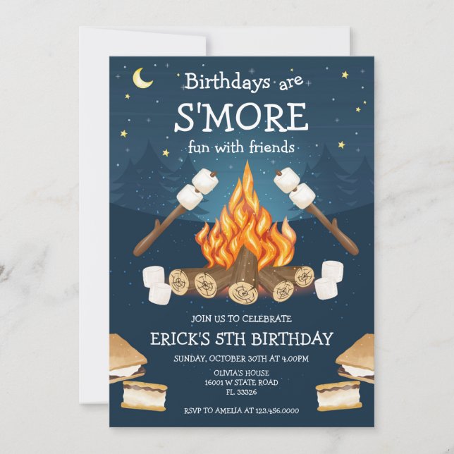 Convites S'mores Birthday Party S'mores Camping Birthday (Frente)