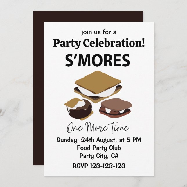 Convites Smores S'mores Sobremesa Mais Uma Vez Smore (Frente/Verso)