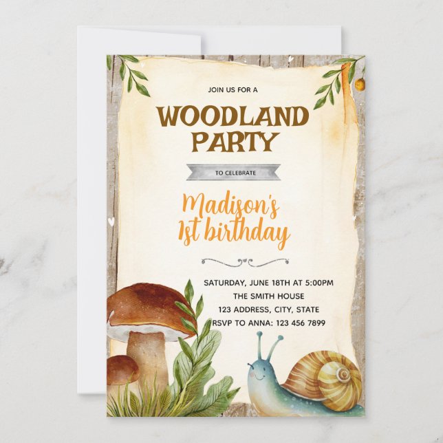 Convites Snail and mushroom party invitation (Frente)