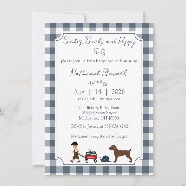Convites Snakes, Snails & Puppy Tails — Baby Boy Invitation (Frente)