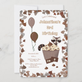 Convites Sneaky Raccoon e Cupcake de Chocolate Aniversário