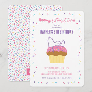 Convites Snoopy Jovial em Cupcake e Confetes de Aniversário