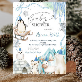 Convites Snow Boy Winter Arctic Animals Baby Shower