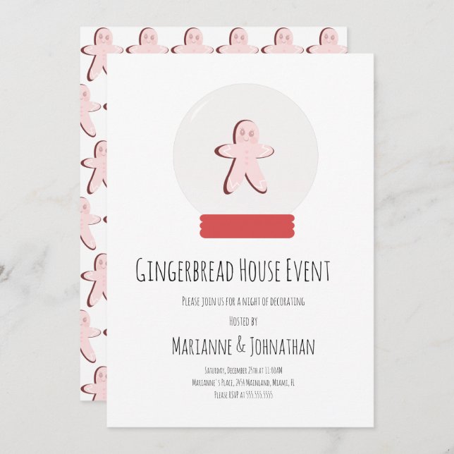 Convites Snow Globe Gingerbird House Decoring Party (Frente/Verso)