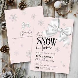 Convites Snow In Love Modern Bow Pink Winter Bridal Shower